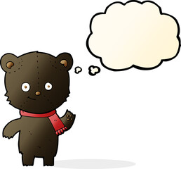 cartoon black bear waving with thought bubble