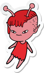 sticker of a cute cartoon alien girl