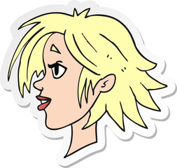 sticker of a cartoon happy female face