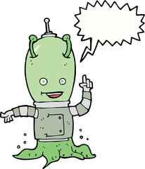 cartoon alien spaceman with speech bubble