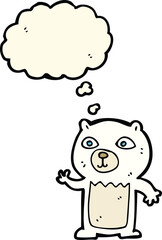 Obraz premium cartoon waving polar bear cub with thought bubble