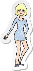 retro distressed sticker of a cartoon woman in dress