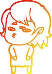 warm gradient line drawing cartoon vampire girl