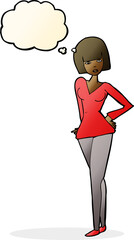 cartoon pretty woman with thought bubble