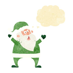 jolly santa cartoon with thought bubble