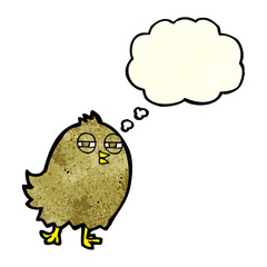 funny cartoon bird with thought bubble