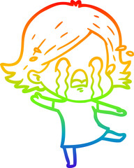 rainbow gradient line drawing cartoon woman crying