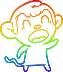 rainbow gradient line drawing shouting cartoon monkey