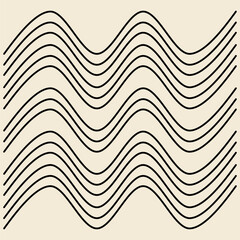 seamless pattern with waves, abstract vector art, texture in black on beige background, abstract graphic ornament, repeating patterm, ideal for fashion, textiles and paper design