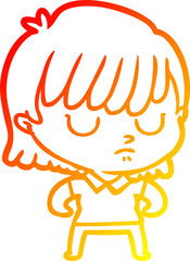 warm gradient line drawing cartoon woman