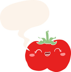 cartoon tomato and speech bubble in retro style