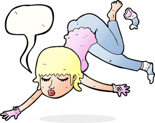 cartoon woman floating with speech bubble