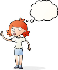 cartoon woman with idea with thought bubble