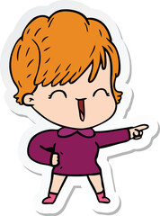 sticker of a cartoon laughing woman