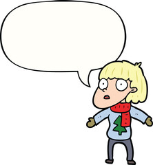 cartoon surprised christmas person and speech bubble