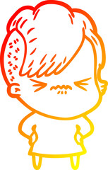 warm gradient line drawing cartoon annoyed hipster girl