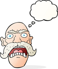 cartoon angry old man with thought bubble