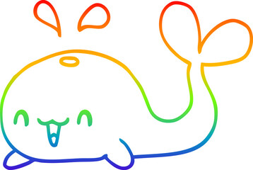 rainbow gradient line drawing cartoon happy whale