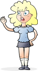 cartoon worried woman waving
