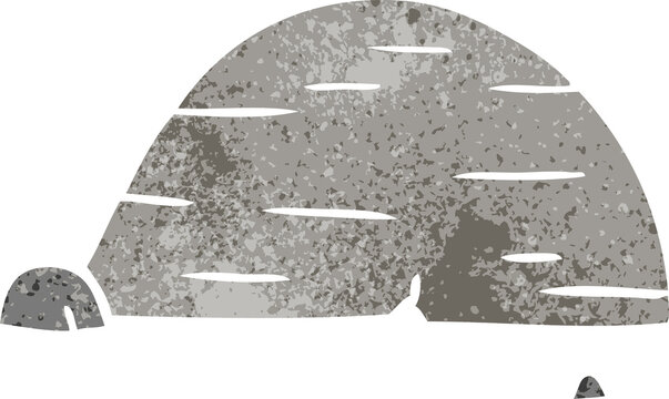 retro cartoon doodle of grey stone boulder