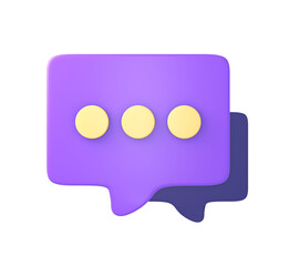 3d purple chat bubble or message icon for UI UX web mobile apps social media ads designs