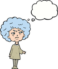 cartoon old lady with thought bubble