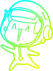 cold gradient line drawing happy cartoon astronaut leaping