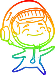 rainbow gradient line drawing happy cartoon astronaut