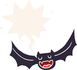cartoon bat and speech bubble in retro style
