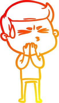 recommend clip art: warm gradient line drawing cartoon man sweating