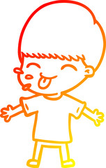warm gradient line drawing cartoon boy sticking out tongue