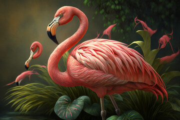 The Flamingo pink feathers. Generative AI