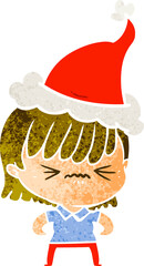 annoyed retro cartoon of a girl wearing santa hat
