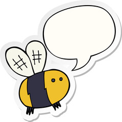 cartoon bee and speech bubble sticker