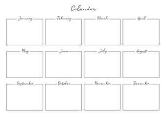 A year goal plan template with a simple and minimal style. Note, scheduler, diary, calendar planner document template illustration.