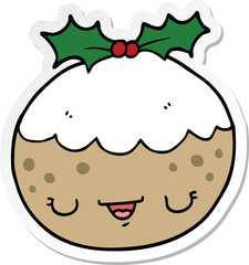 sticker of a cute cartoon christmas pudding