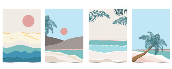 Beach background with sun,sea and sky in the daytime with pastel color