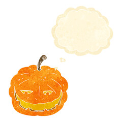 cartoon halloween pumpkin with thought bubble