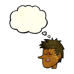 cartoon happy boy face with thought bubble