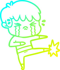 cold gradient line drawing cartoon boy crying