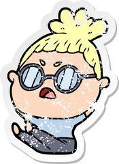 distressed sticker of a cartoon annoyed woman