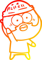 warm gradient line drawing cartoon bearded man holding up hand