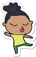 sticker of a cartoon calm woman
