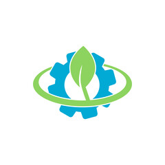 Leaf plant ecology in gear machine icon isolated on transparent background