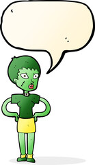 Obraz na płótnie Canvas cartoon halloween girl with speech bubble