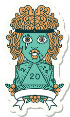 half orc barbarian character with natural 20 dice roll sticker