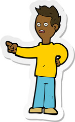 sticker of a cartoon shocked boy pointing