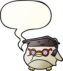 cartoon clever old owl and speech bubble in smooth gradient style