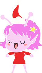 happy alien girl flat color illustration of a wearing santa hat