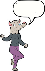 cartoon dancing werewolf woman with speech bubble